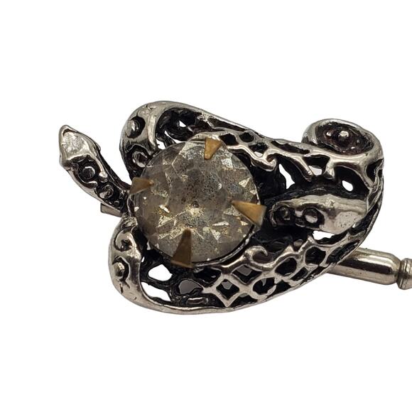 Snake Reptile Crystal Tuxedo Shirt Buttons Cufflinks Silver Tone Rhinestone Vtg - Picture 7 of 11